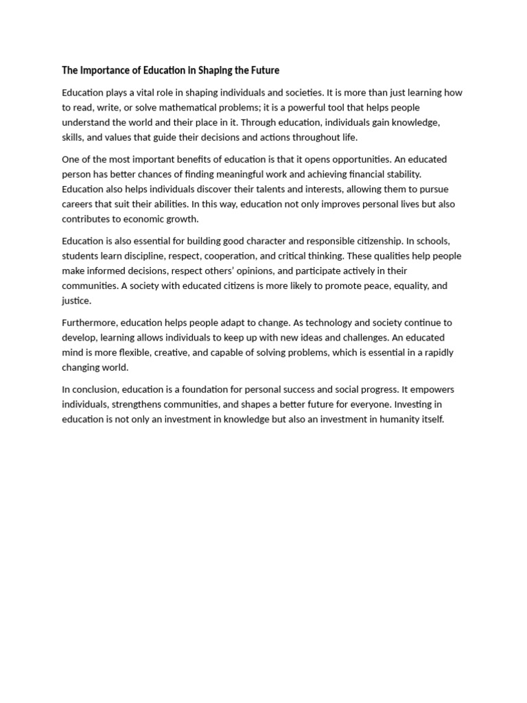 The Importance of Education in Shaping The Future | PDF
