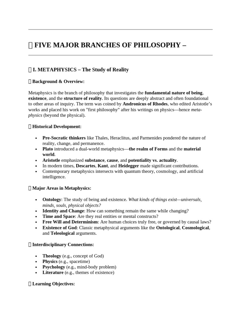 ? Five Major Branches of Philosophy | PDF | Epistemology | Logic