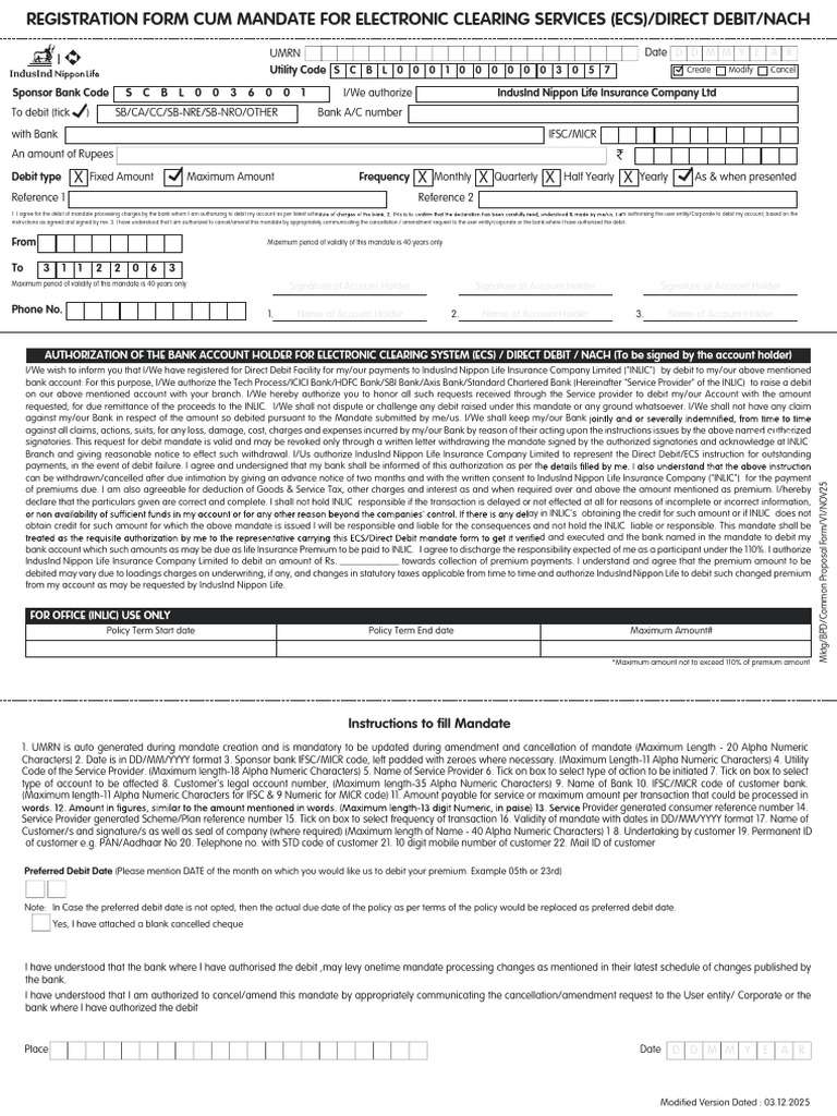 Nach-Form | PDF | Debit Card | Insurance