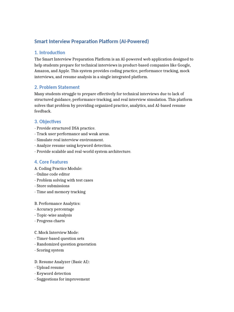 Smart Interview Preparation Platform Project Idea | PDF