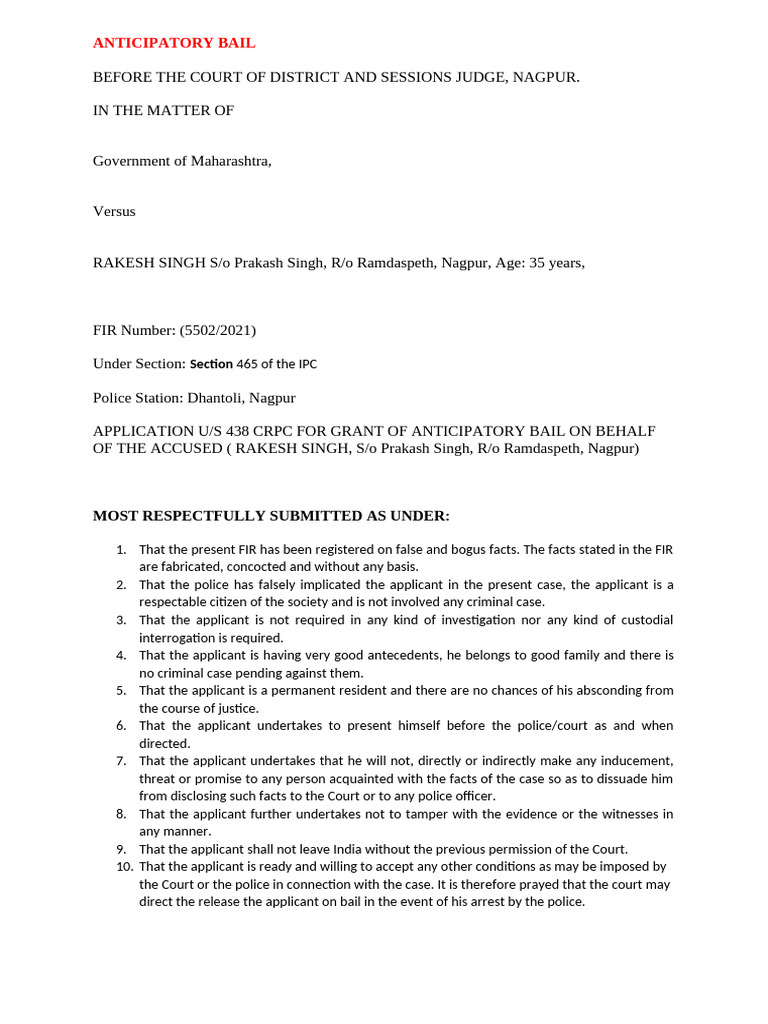 Anticipatory Bail Application | PDF
