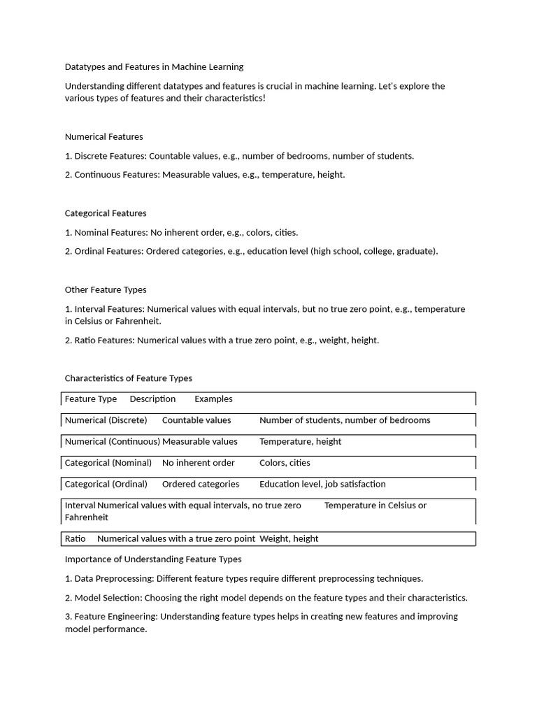Datatypes and Features in Machine Learning | PDF