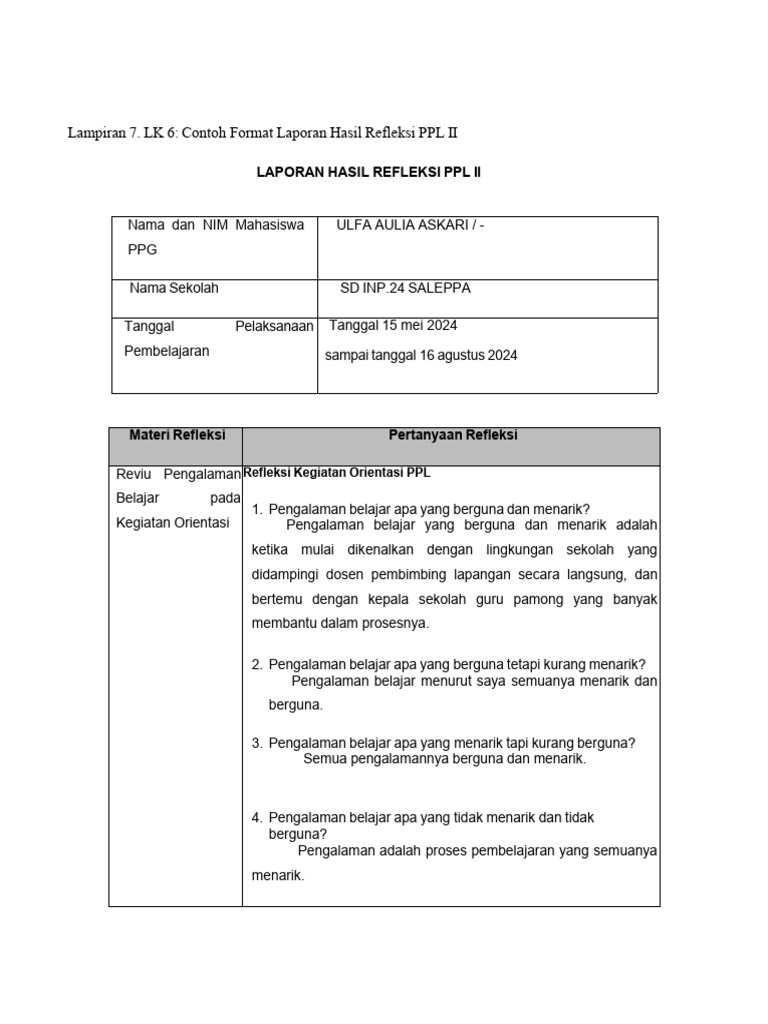 Refleksi PPL Topik 5 | PDF