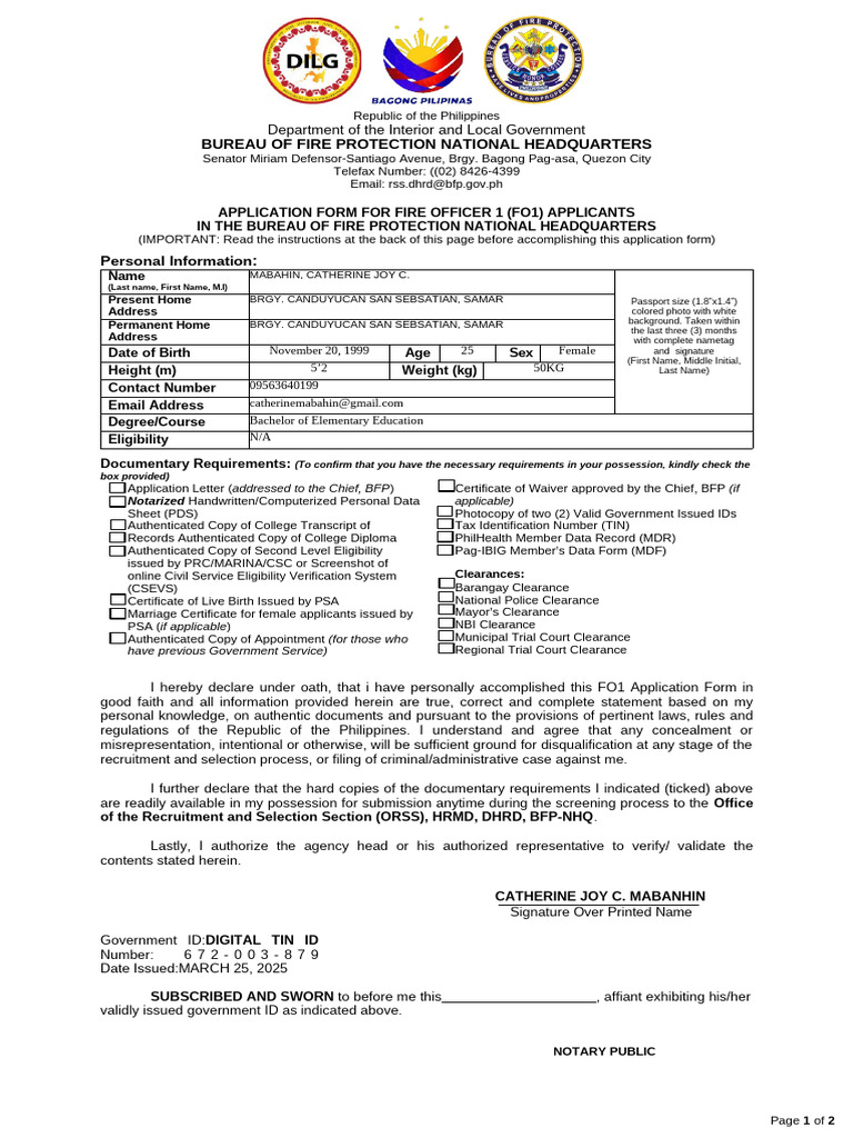 FO1 Application Form REG | PDF | Identity Document | Affidavit