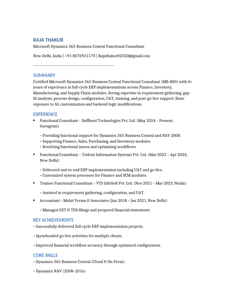 Raja Thakur Professional Resume | PDF