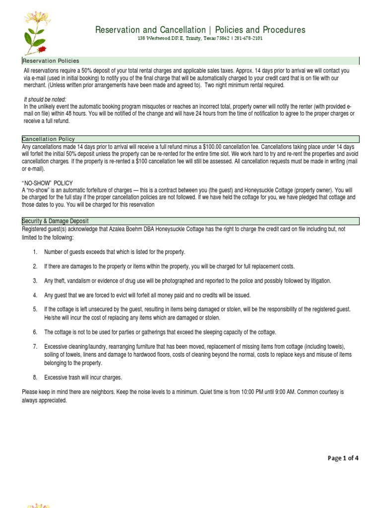Reservation & Cancellation Policies Guide | PDF