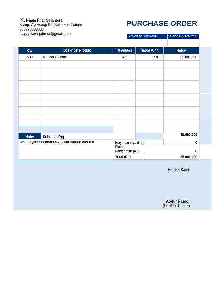Contoh Purchase Order | PDF