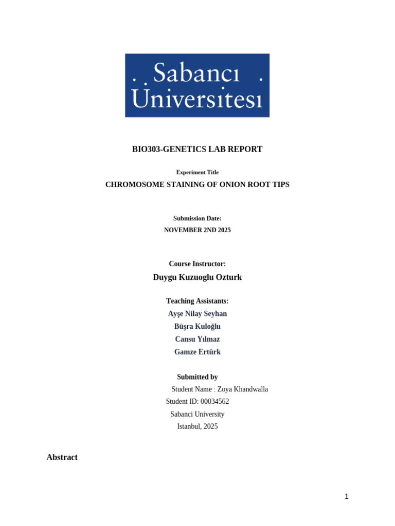 Bio303-Genetics Submission Lab Report On Chromosome Staining | PDF ...