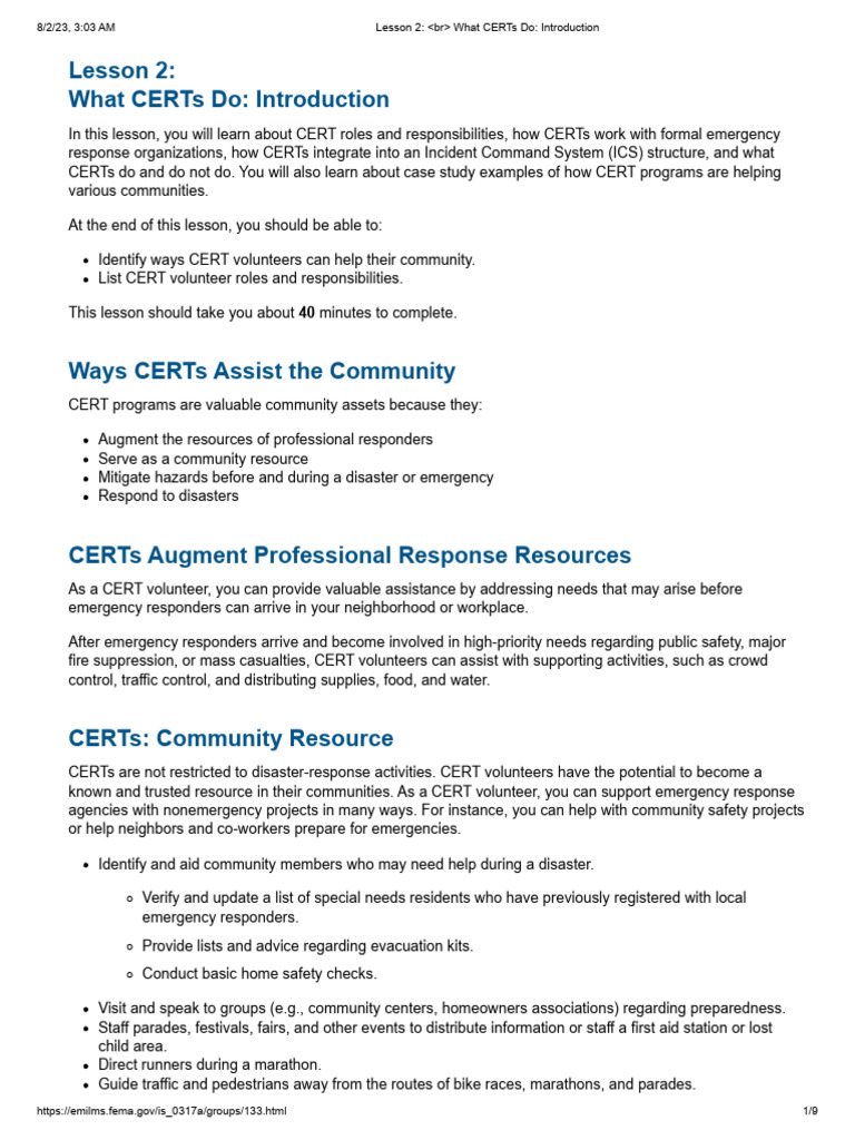 Lesson 2 - BR - What CERTs Do - Introduction | PDF | Incident Command ...