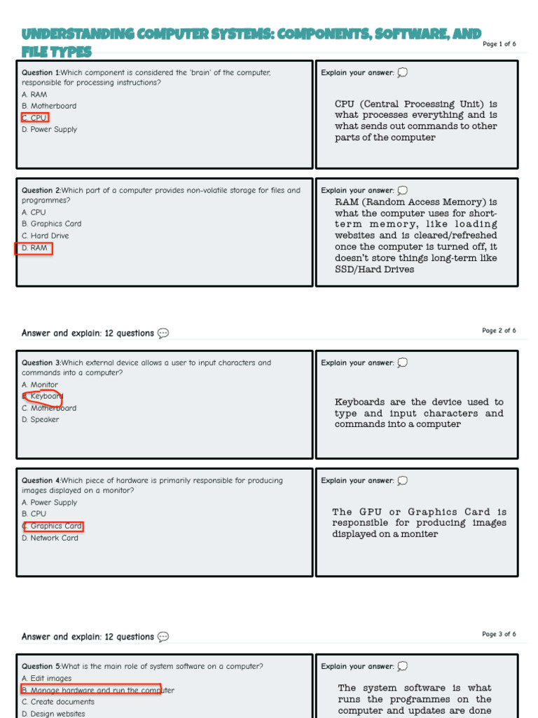 Hardware and Software Worksheet | PDF | Computer Data Storage | Random ...
