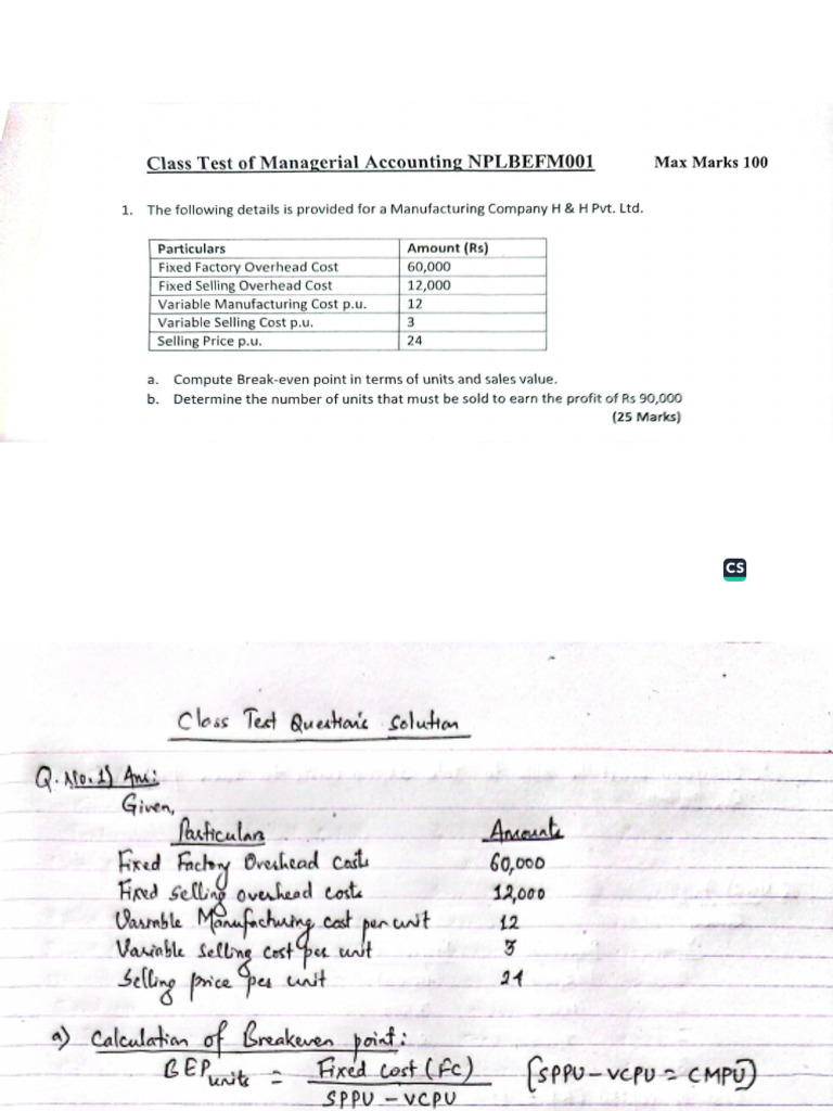 Class Test Problems With Solution | PDF