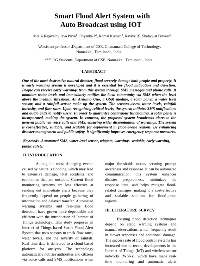 Smart Flood Alert System With Auto Broadcast Using IOT | PDF | Internet ...