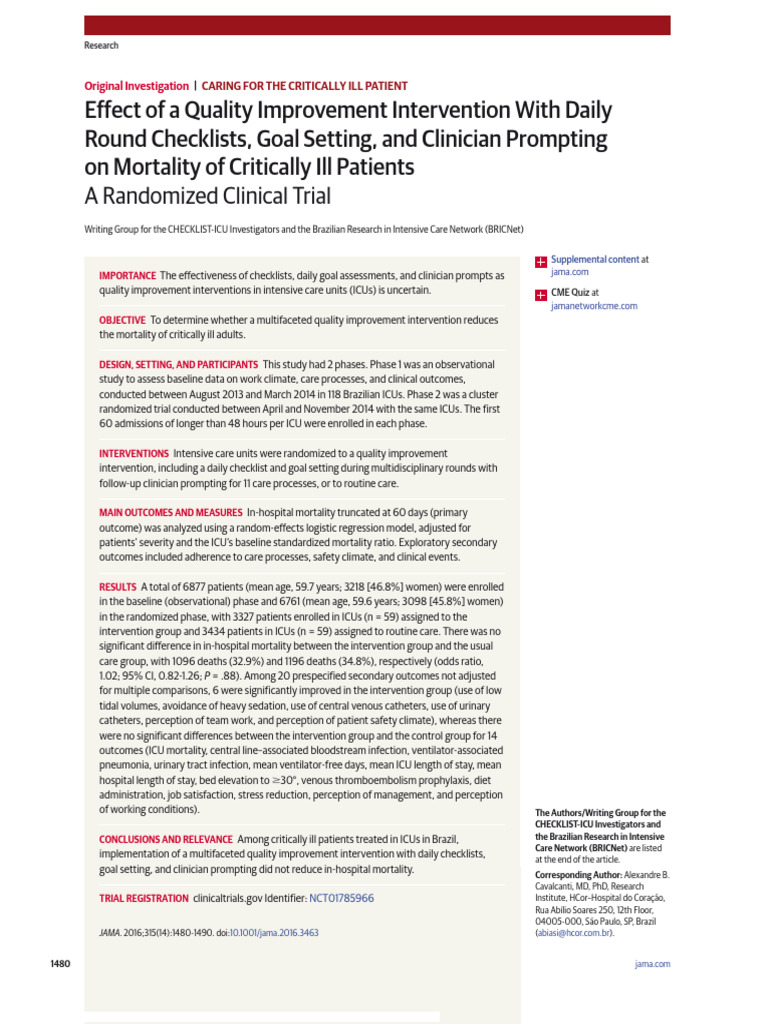 Jama Icu Checklist | PDF | Intensive Care Unit | Intensive Care Medicine