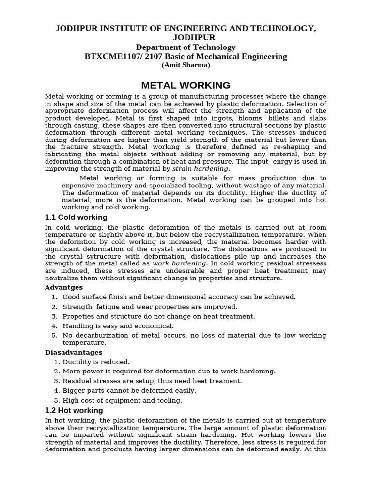 Unit 1 Metal Working | PDF | Welding | Construction