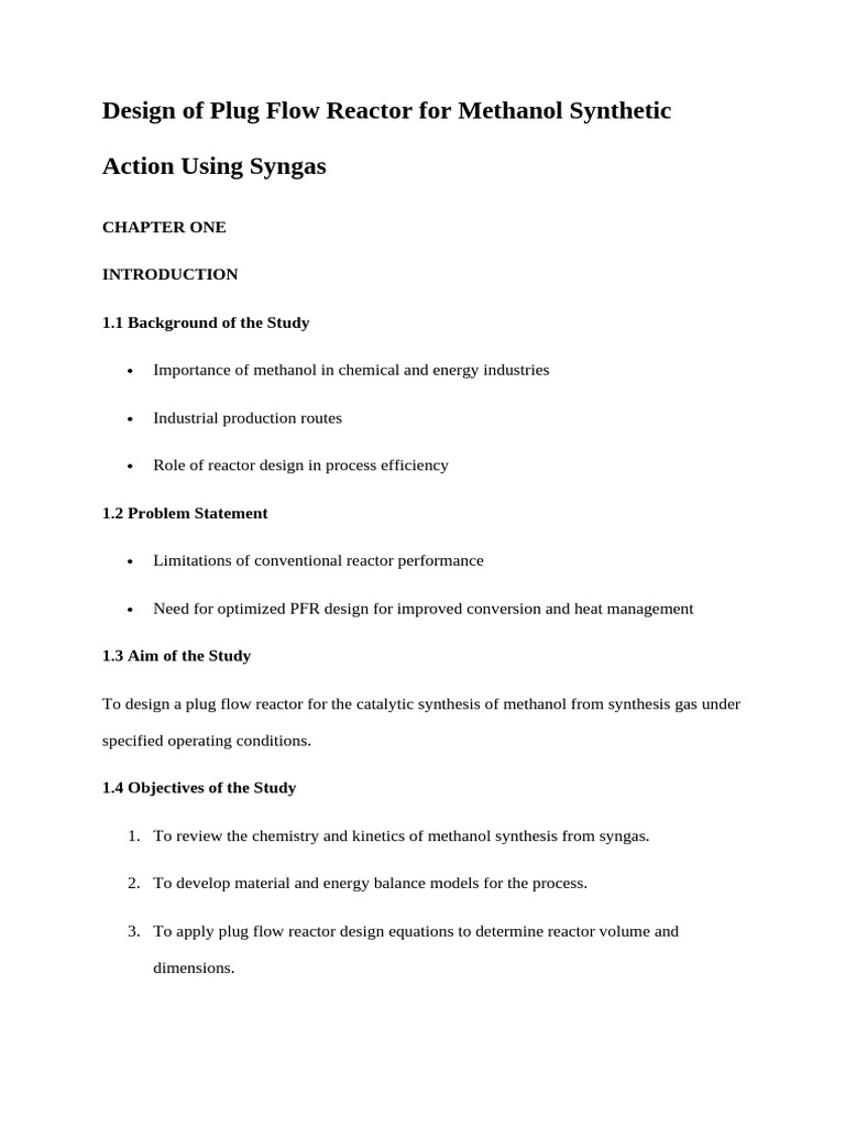 Design of Plug Flow Reactor For Methanol Synthetic Action Using Syngas ...