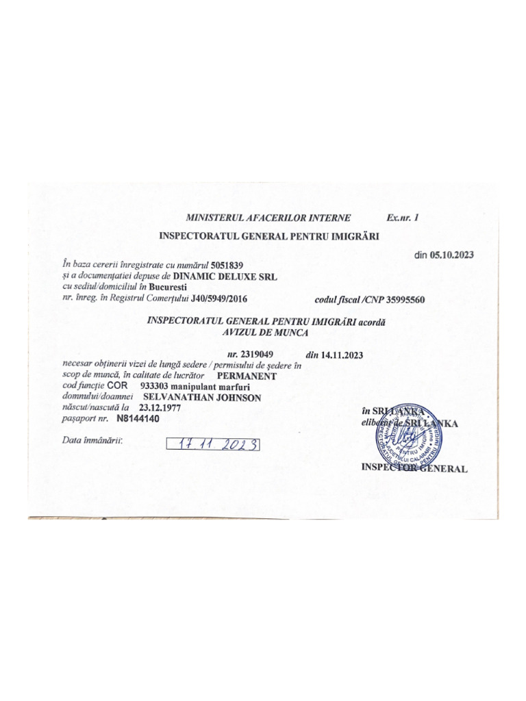 Romania Work Permit | PDF