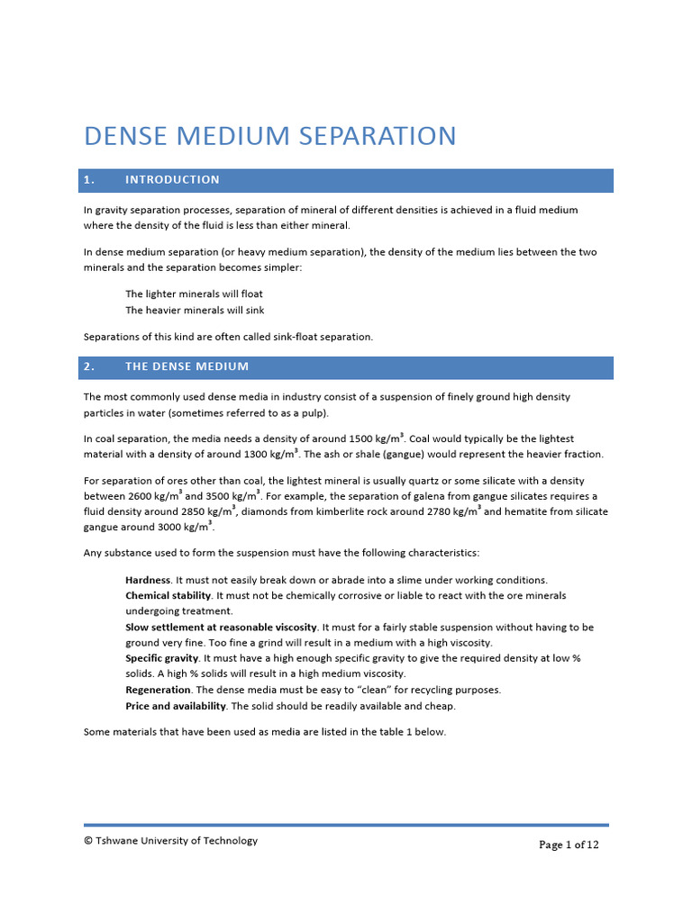 Dense Medium Separation-Incomplete | PDF | Density | Minerals