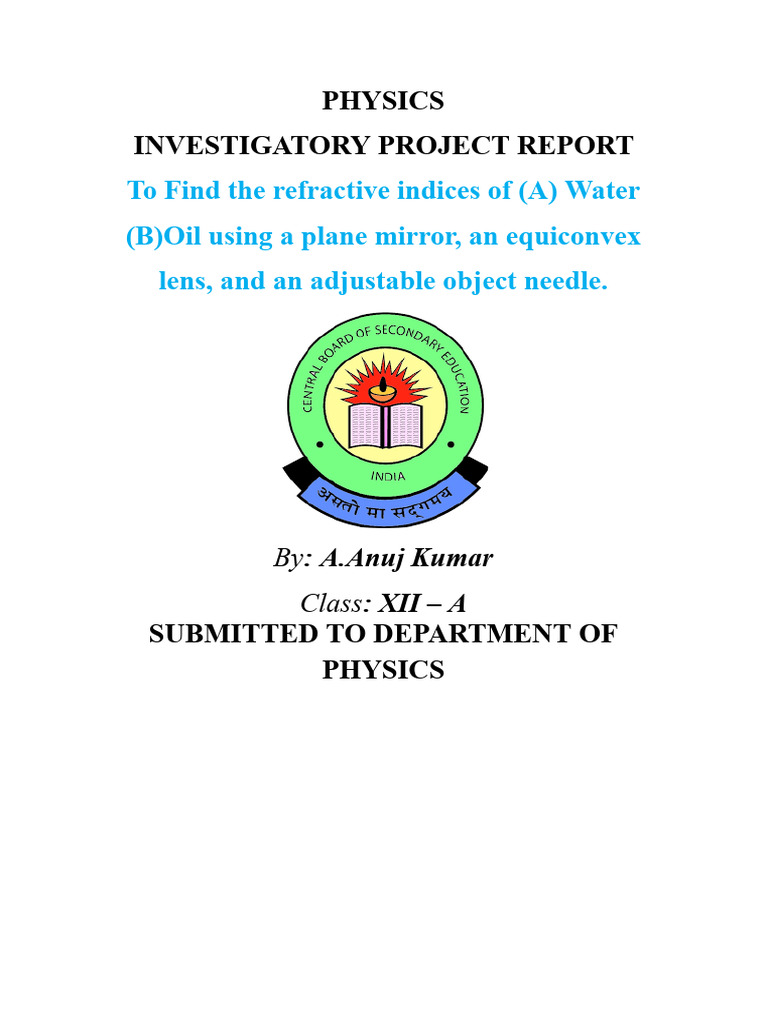 PHYSICS Investigatory Project | PDF | Refraction | Refractive Index