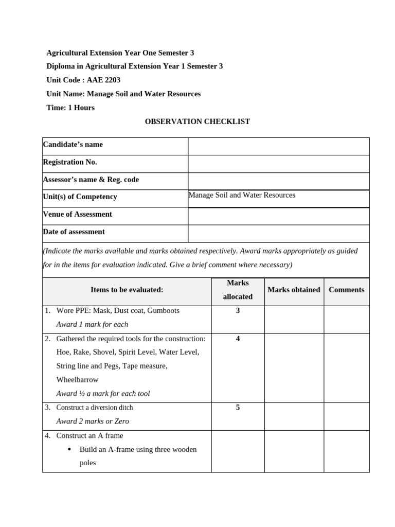 CAts Observation Checklist Manage Soil and Water Resources | PDF
