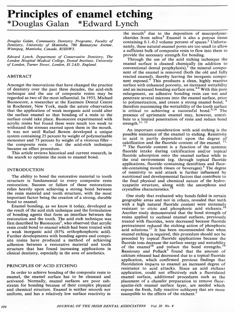Principles of Enamel Etching | PDF | Tooth Enamel | Dental Composite