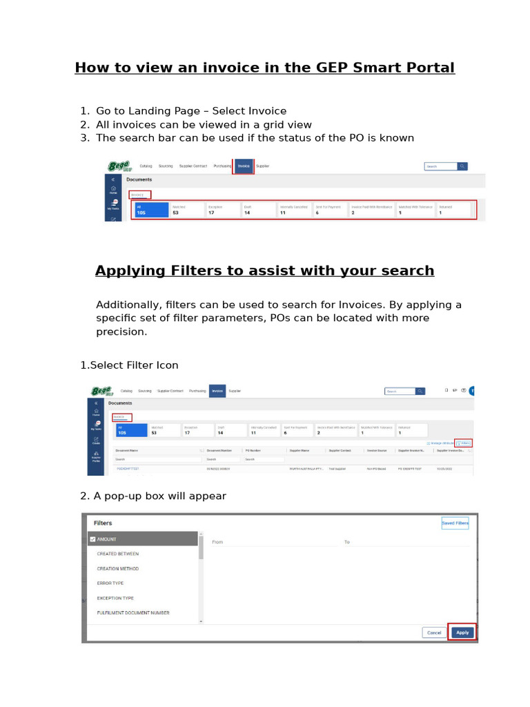 How To View An Invoice GEP SMART - External | PDF
