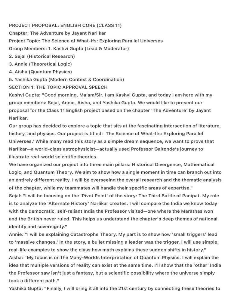 Project Proposal - English Core (Class 11) | PDF | Many Worlds ...