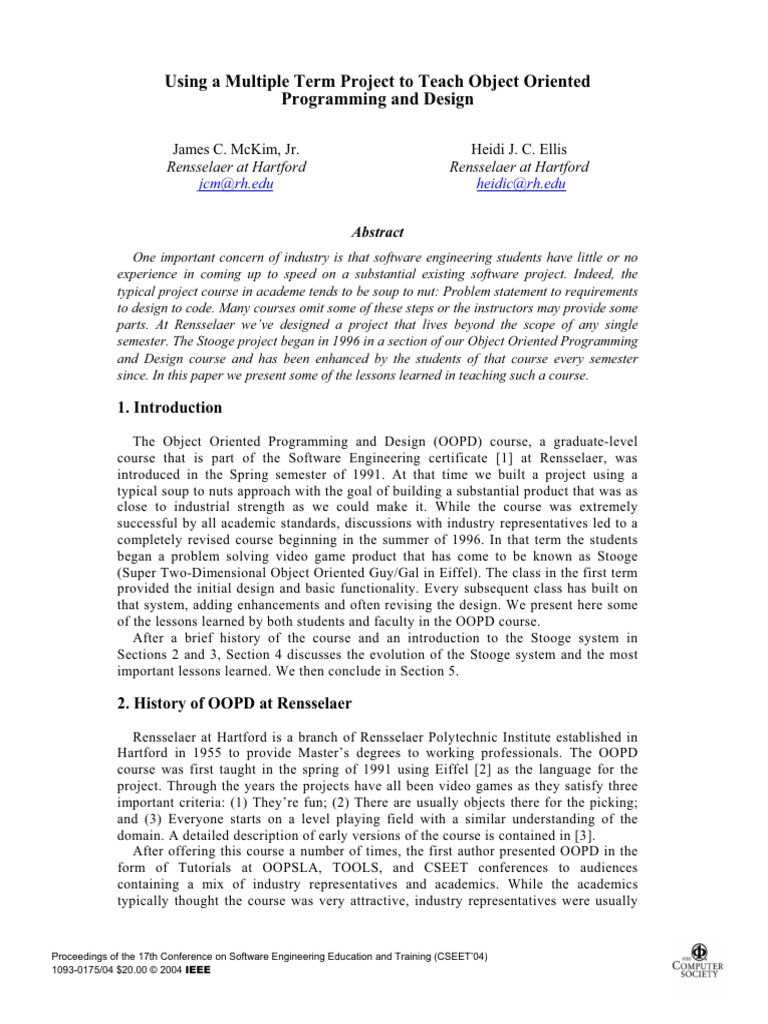 Using A Multiple Term Project To Teach o | PDF | Object Oriented ...