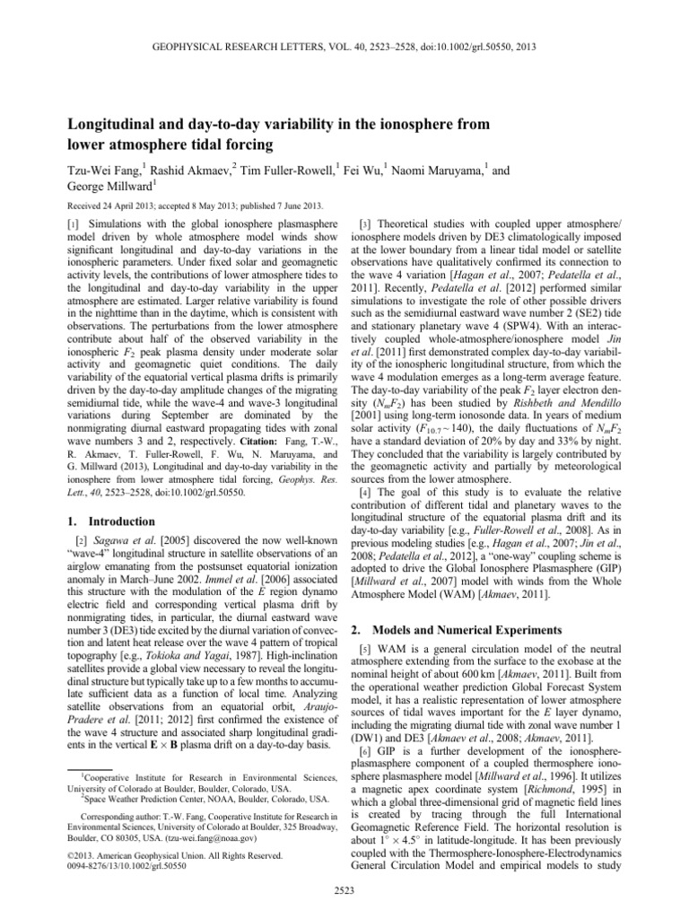 Geophysical Research Letters - 2013 - Fang - Longitudinal and Day To ...