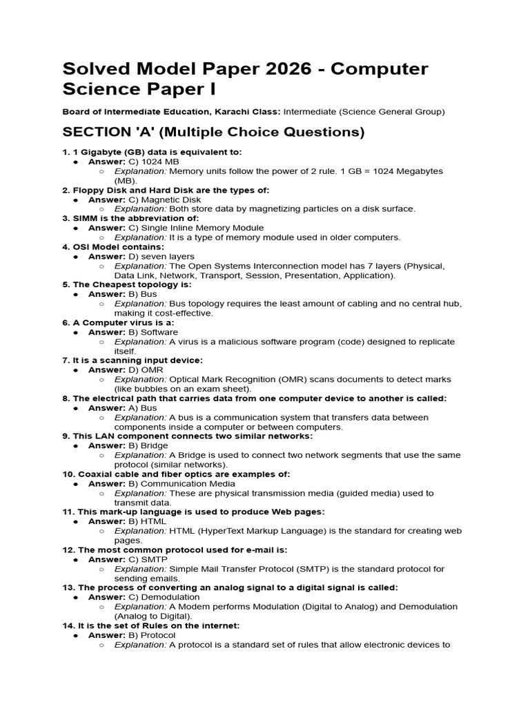 Solved Model Paper 2026.Md | PDF | Transmission Medium | Computer Network