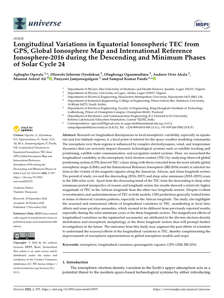 Longitudinal Variations in Equatorial Ionospheric | PDF | Ionosphere ...