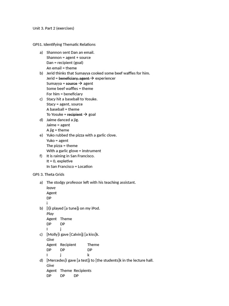 Unit 3 - Part 2 (Exercises) | PDF | Syntax | Grammar
