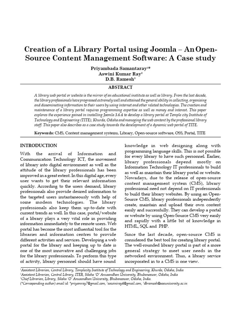 Creation of A Library Portal Using Joomla - An Open Source Content ...