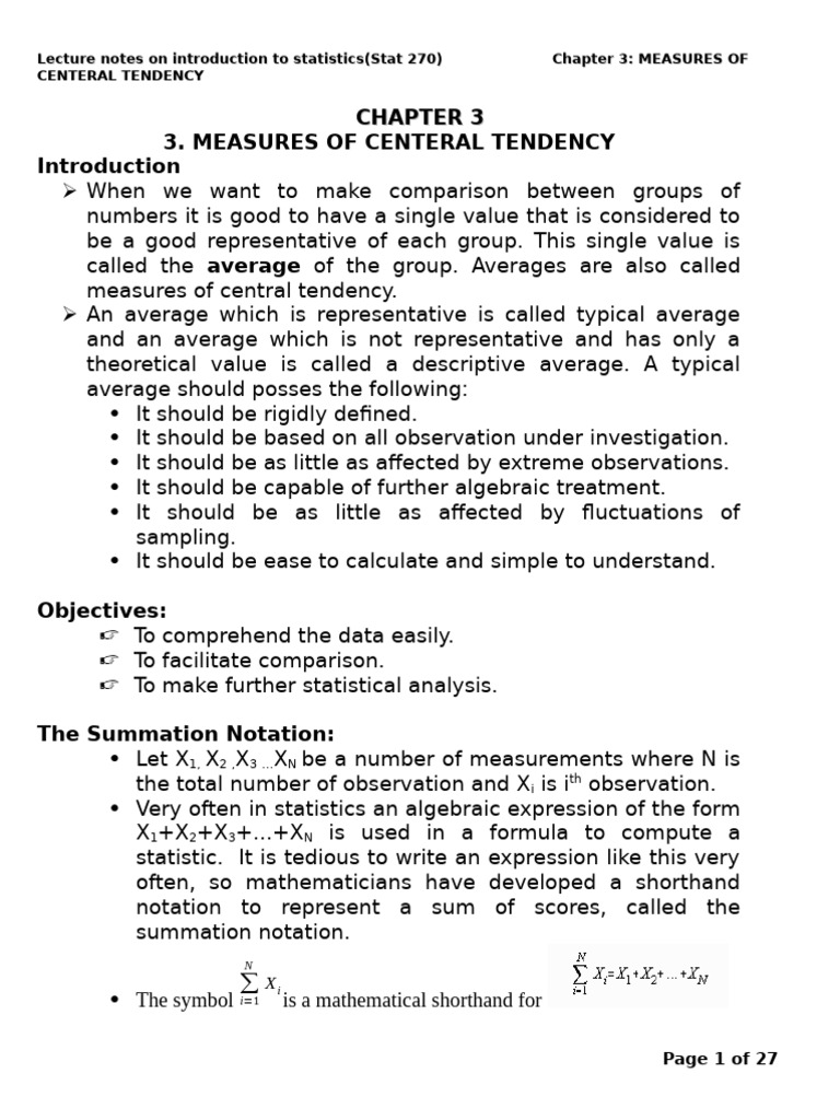 Chapter-3-Measures of Central Tendency | PDF | Mean | Summation