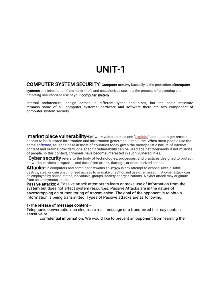 Computer System Security Notes UNITS 1 | PDF