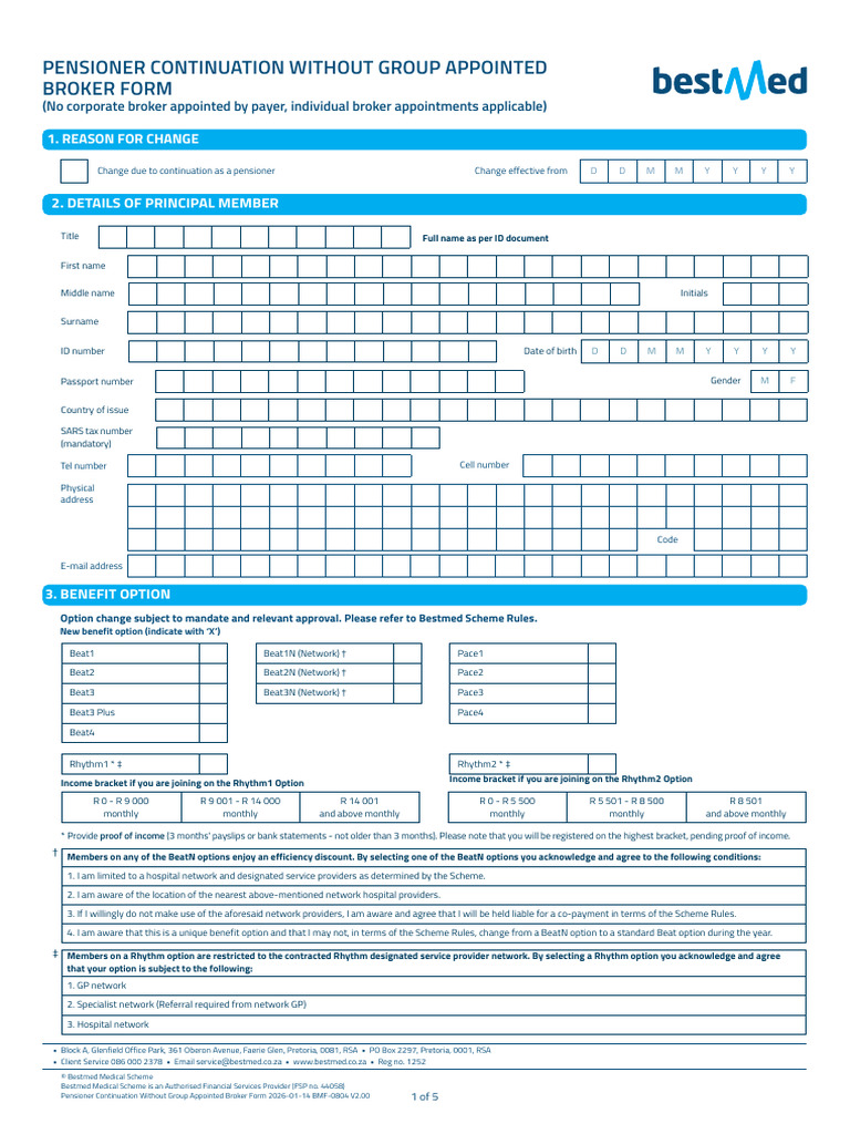 Pensioner Continuation Without Group Appointed Broker Form | PDF ...