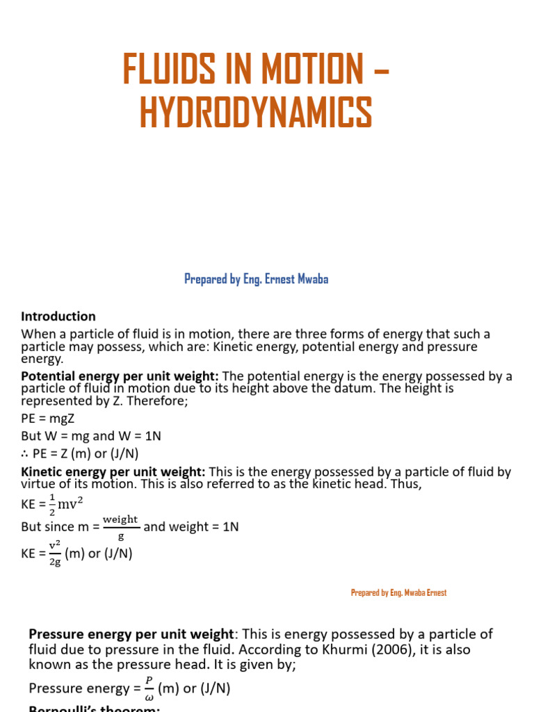 Fluids in Motion - Hydrodynamics-1 | PDF | Flow Measurement | Physical ...