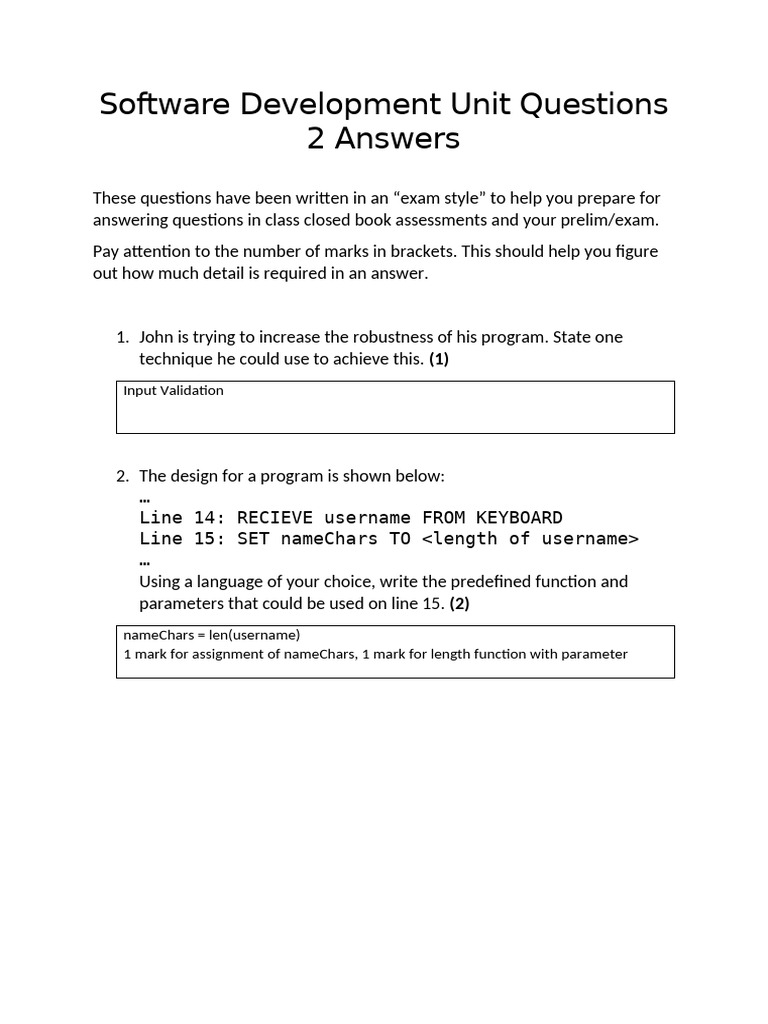 National 5 Software Development Unit Questions 2 Answers | PDF ...