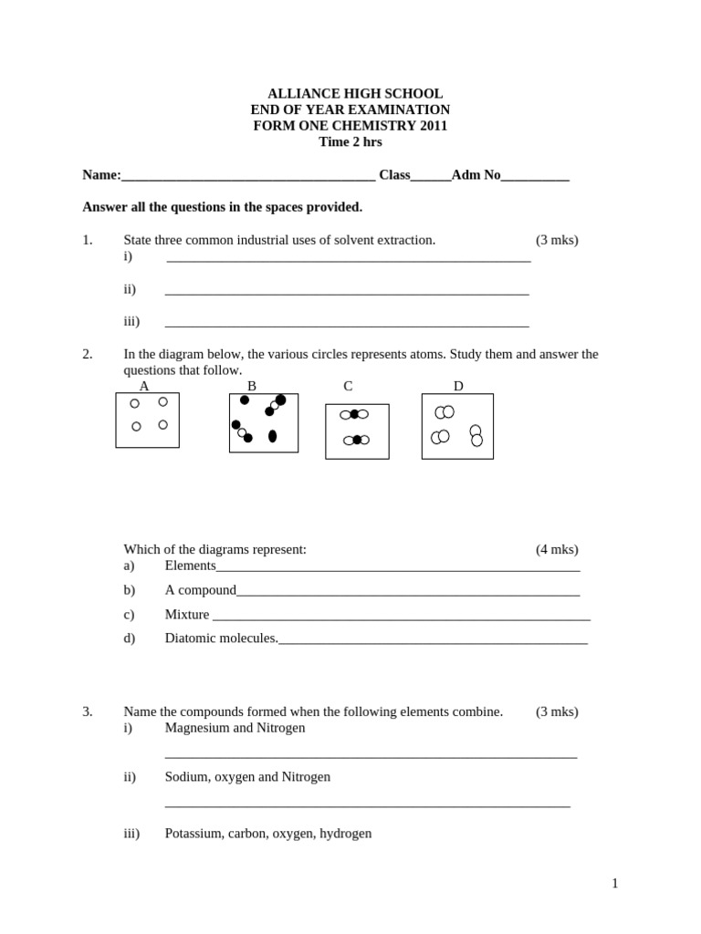 Alliance Chemistry Form 1 Term 3 1 | PDF | Chemical Substances ...