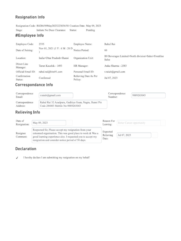 Resignation Bira | PDF