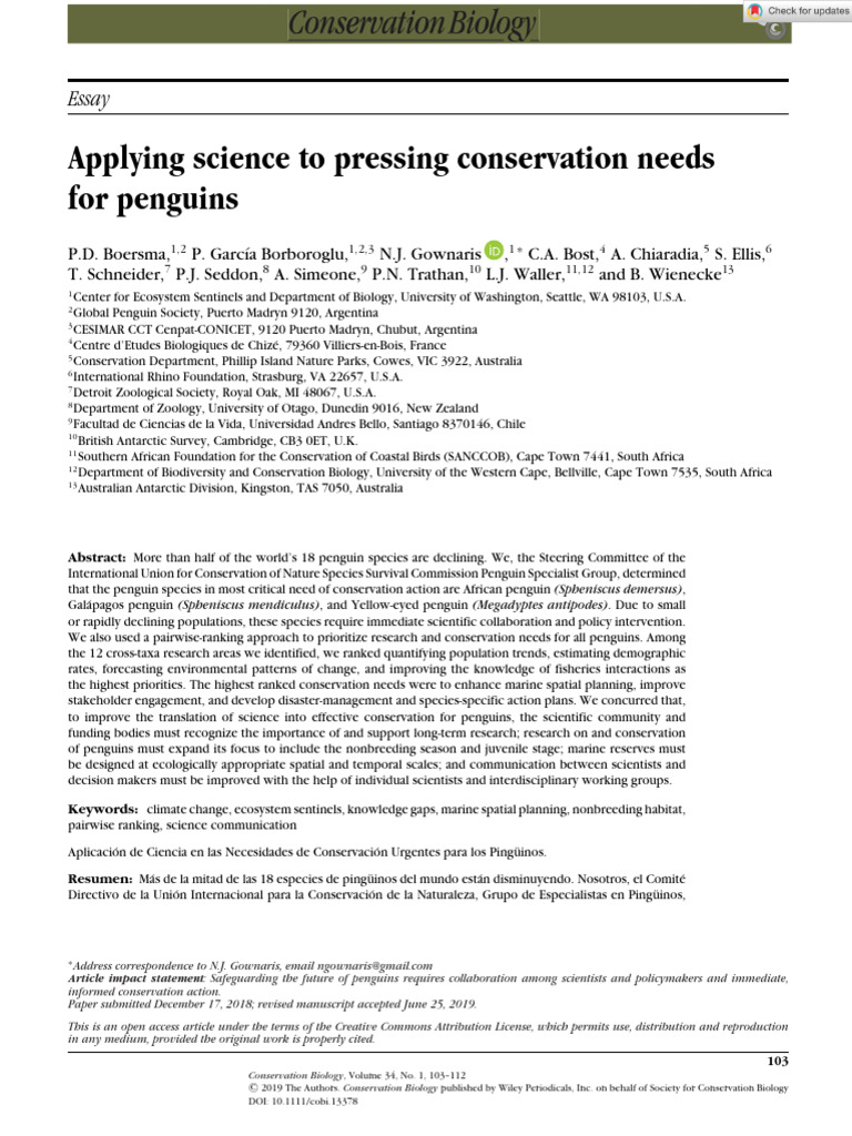 Conservation Biology - 2019 - Boersma - Applying Science To Pressing ...