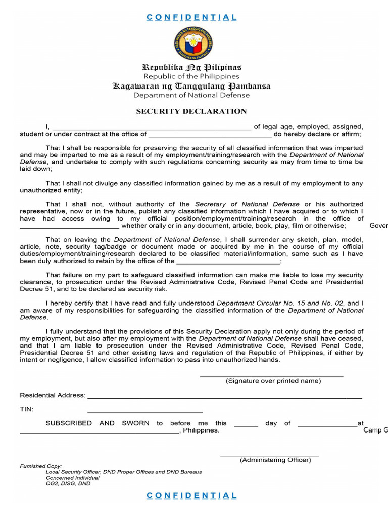 Security Declaration Form | PDF