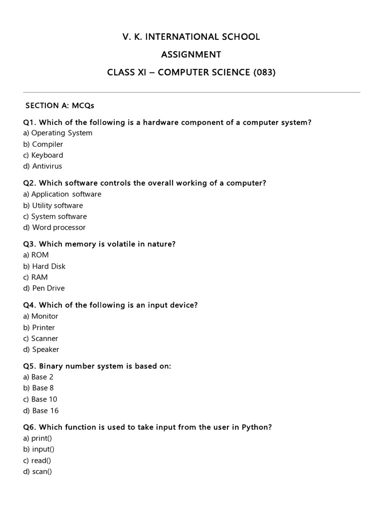 Class 11 Assignment | PDF | String (Computer Science) | Input/Output