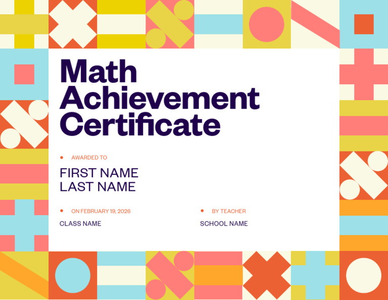 Math Achievement Certificate: First Name Last Name | PDF