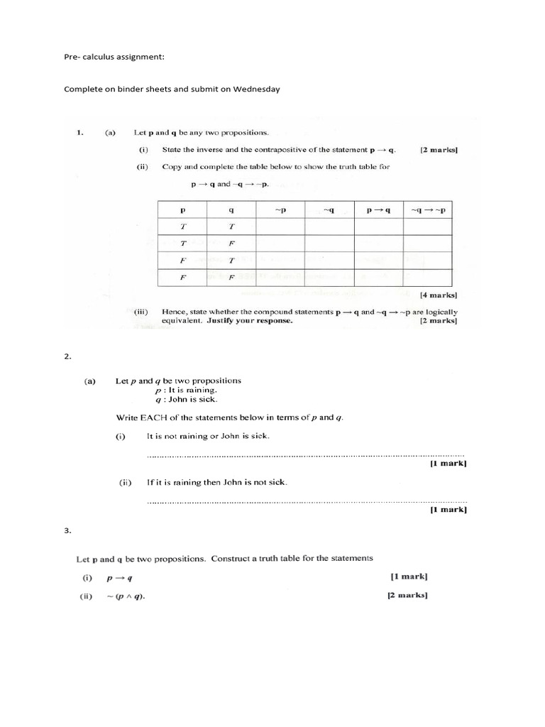 Pre-Calculus Assignment 1 | PDF