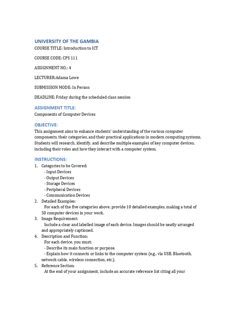 Assignment 4 Introduction To ICT | PDF | Usb | Computer Architecture