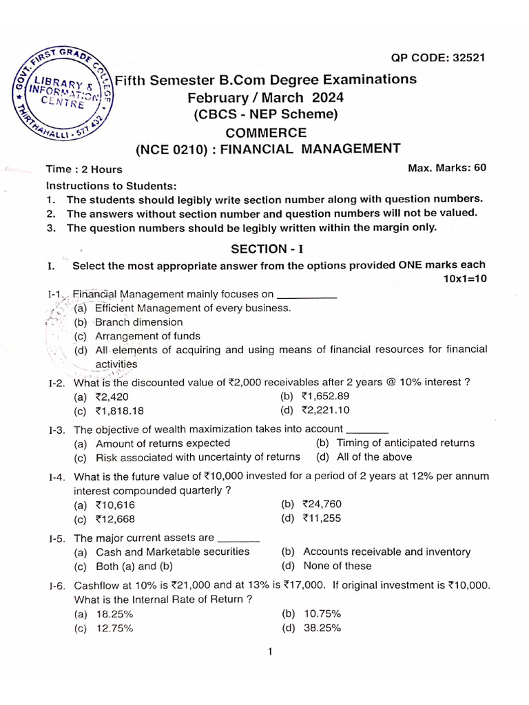 5th SEM B.COM NEP QP Jan Feb 2024 | PDF