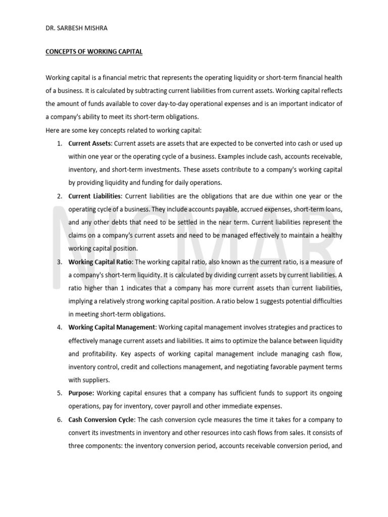 Working Capital and Cash Flow | PDF