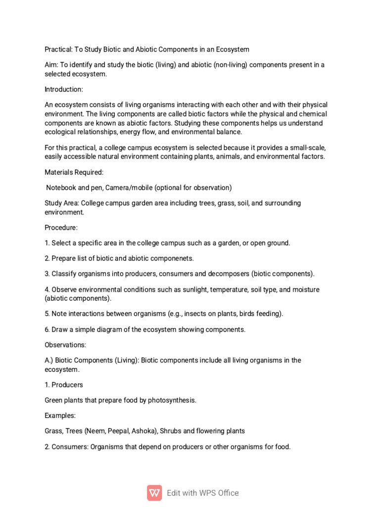 Sem 2 Minor Practical 1 New | PDF | Ecosystem | Plants