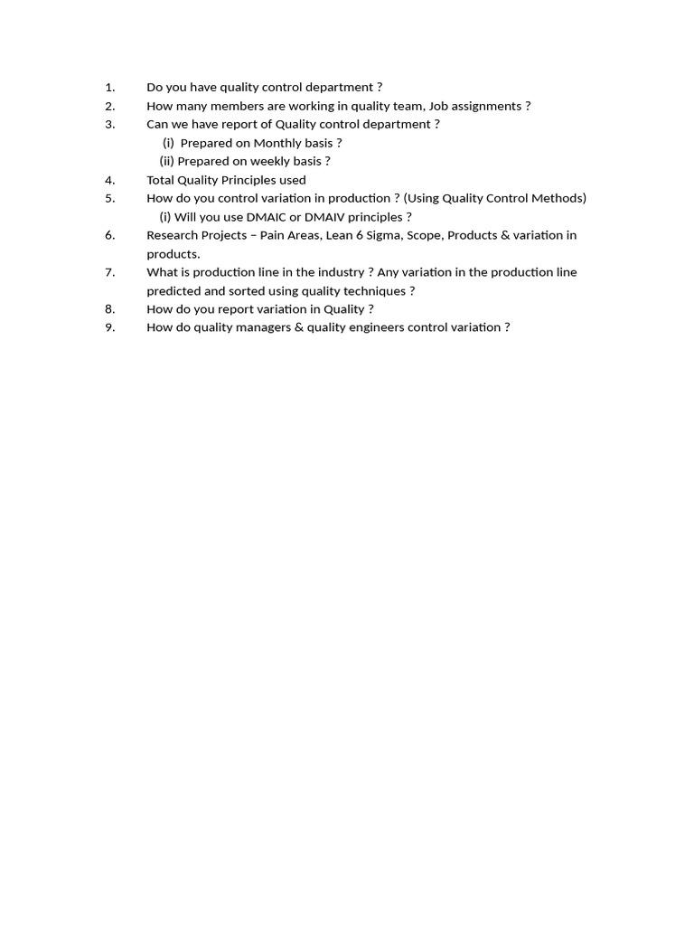 Quality Questionnaire - Supporting | PDF
