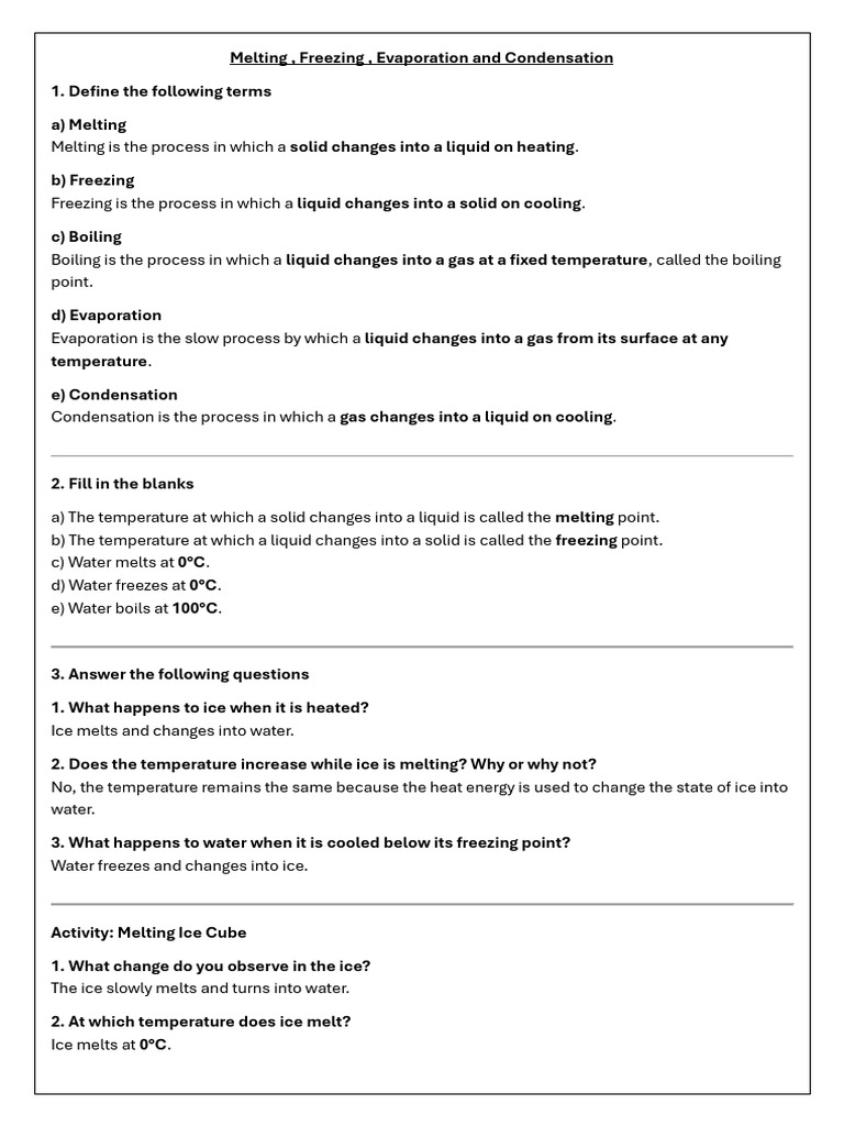 Unit 5 Practice Worksheet 3 Answer Key | PDF | Water | Ice